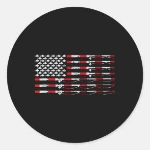 Fishing Fly Rod American Flag Gift For Fisherman Classic Round Sticker