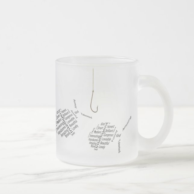 Fishing for compliments frosted glass coffee mug (Right)