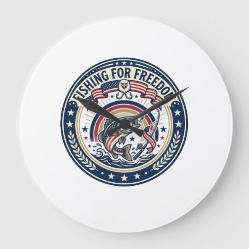 Fishing For Freedom Patriotic Patriotic Hobby Vint Large Clock