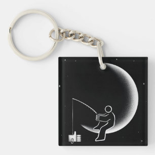 Fishing For Likes Crescent Moon Illustration Keychain