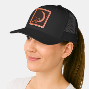 Fishing For Likes Crescent Moon Illustration Leather Patch Hat