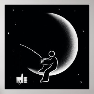Fishing For Likes Crescent Moon Illustration Poster