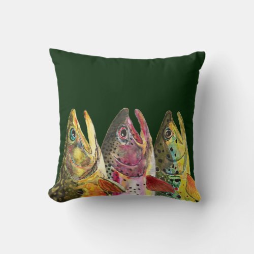 Fishing for Three Fat Trout Throw Pillow