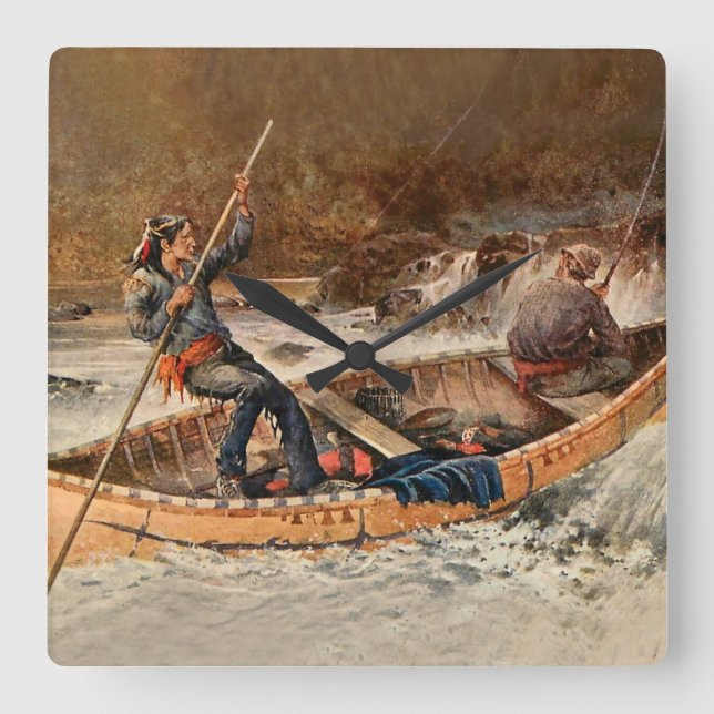 “Fishing for Trout” Western Art by Frank Feller Square Wall Clock (Front)