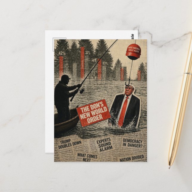Fishing for Trump in the Swamp Collage Postcard (Front/Back In Situ)