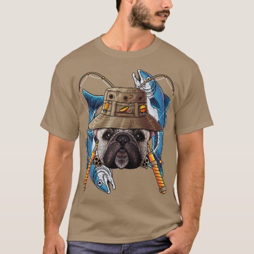 Fishing French Bulldog Outdoor Fisherman Cute Fly  T_Shirt