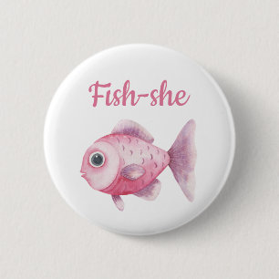 Fishing Gender Reveal - Team Girl Fish-she Button