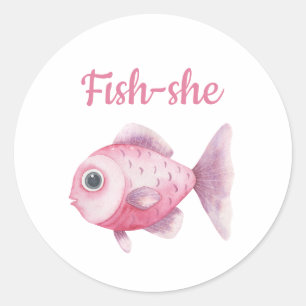 Fishing Gender Reveal - Team Girl Fish-she Classic Round Sticker