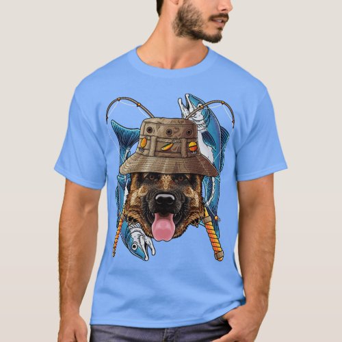 Fishing German Shepherd Outdoor Fisherman Cute Fly T_Shirt