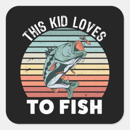 Fishing Gift for Children Kids Fish Fan Square Sticker