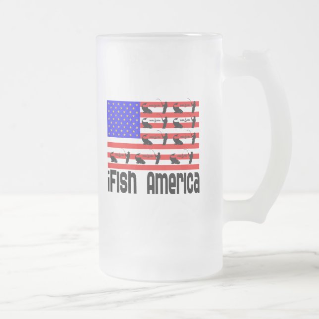 Fishing Gift iFish America Frosted Glass Beer Mug (Right)