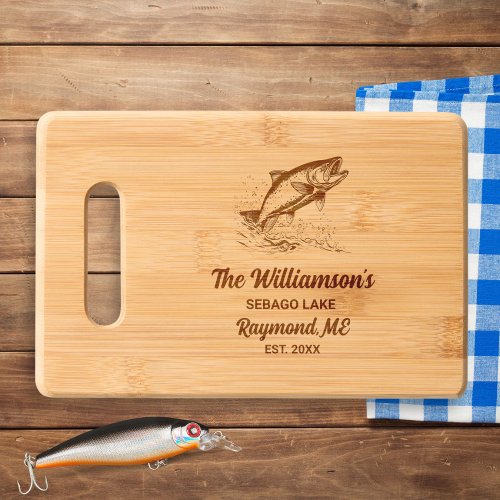 Fishing Gift Personalized Lake Family Town Name Cutting Board