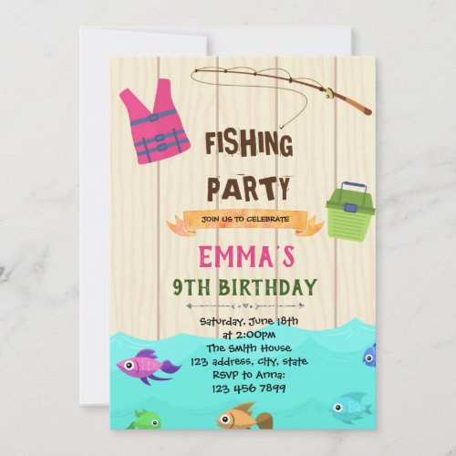 Fishing girl birthday party invitation