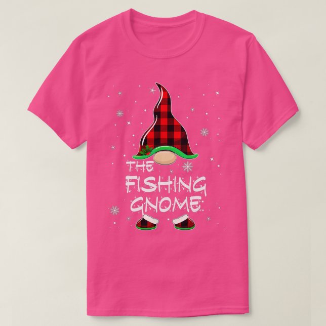 Fishing Gnome Buffalo Plaid Matching Family Christ T-Shirt (Design Front)