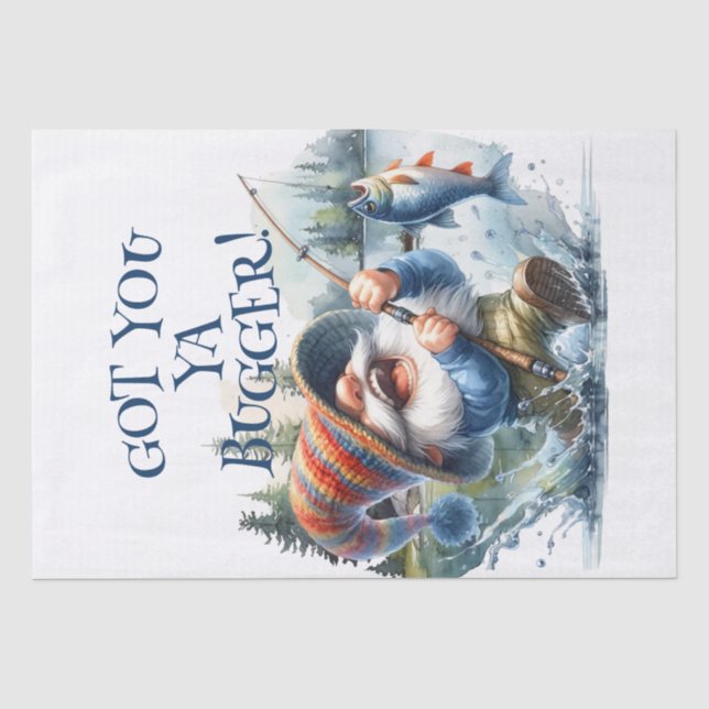 Fishing Gnome Decoupage Personalize Text Tissue Paper (Front)