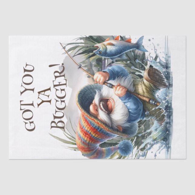 Fishing Gnome Decoupage Personalize Text Tissue Paper (Front)