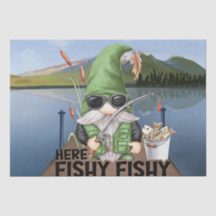 Fishing Gnome "Here Fishy Fishy" Decoupage Tissue Paper