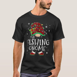 Fishing Gnome Red Plaid Matching Family Christmas T-Shirt