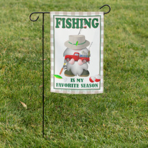 Fishing Gnome with Little Red Truck Garden Flag