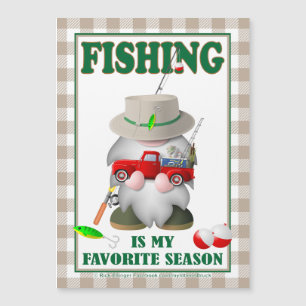 Fishing Gnome with Little Red Truck vinyl magnet