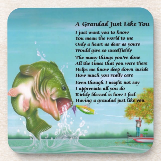 Fishing - Grandad Poem Drink Coaster (Front)