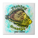 Fishing Grandpa Ceramic Tile<br><div class="desc">Fishing Grandpa tile. Fishing Grandpa apparel, Grandpa t-shirts, Grandpa gifts by ArtMuvz Illustration. Fine Fishing Grandpa t-shirt, apparel and gifts for Grandpa, Grandfather. Fathers Day T-shirts, gifts and apparel. HOW TO PERSONALIZE add your name or add text instead. Customize this grandpa fishing tile to make it uniquely yours or to...</div>