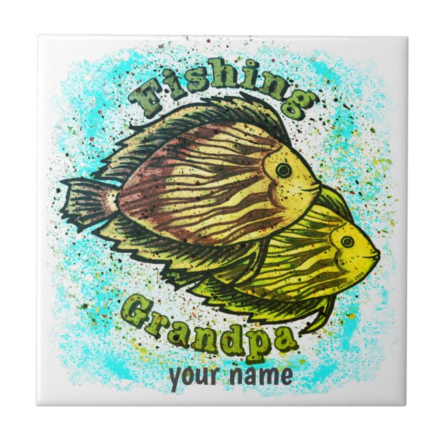 Fishing Grandpa  Ceramic Tile (Front)