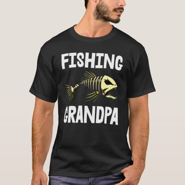 Fishing Grandpa Skeleton Fish Bone Tee Sharp Teeth (Front)