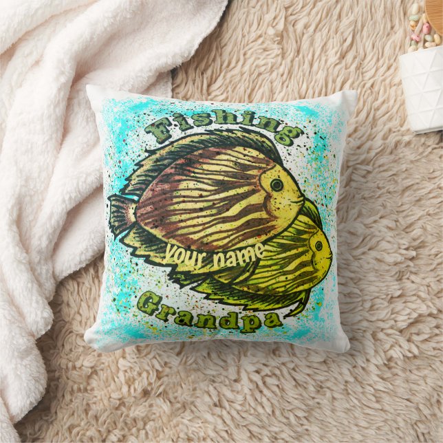 Fishing Grandpa  Throw Pillow (Blanket)