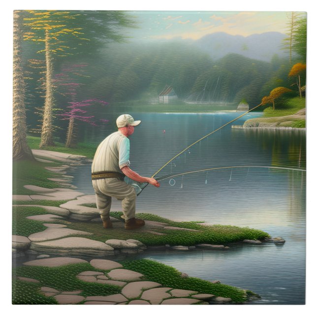 Fishing Graphic Ceramic Tile (Front)