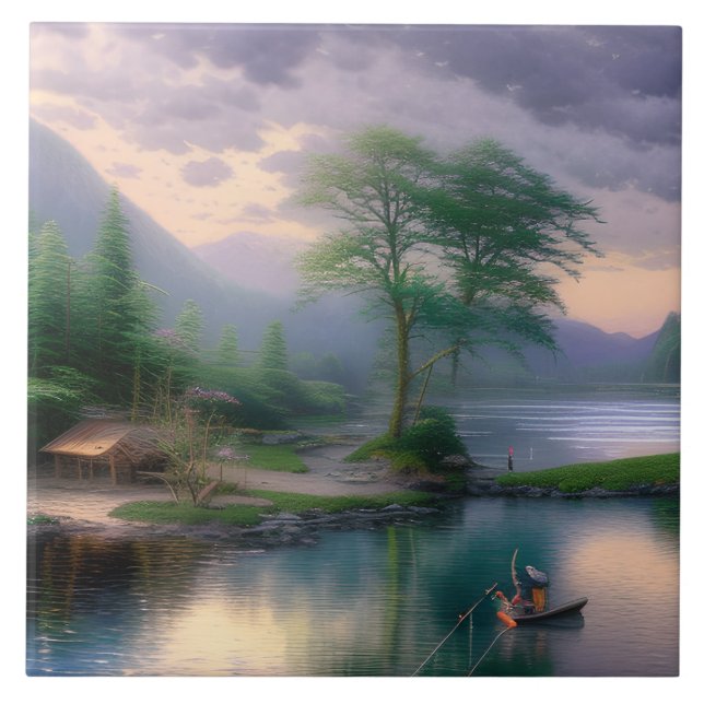 Fishing Graphic Ceramic Tile (Front)