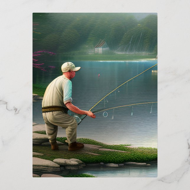 Fishing Graphic Foil Holiday Postcard (Front)