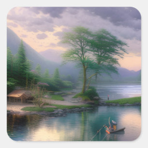 Fishing Graphic Square Sticker