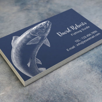 Fishing Guide Professional Fisherman Navy Blue Business Card by cardfactory at Zazzle