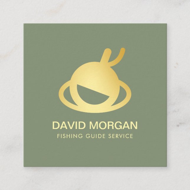 Fishing Guide Service Sage Green And Gold  Square Business Card (Front)
