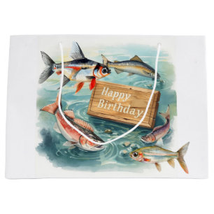 Fishing Happy Birthday  Large Gift Bag