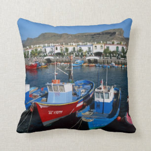 Fishing Harbor, Puerto de Mogan, Gran Canaria, Throw Pillow