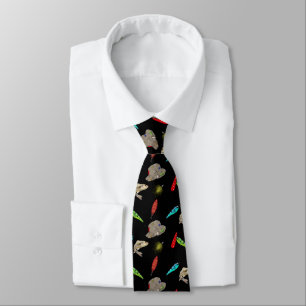 Fishing Hats and Lures on Black Neck Tie
