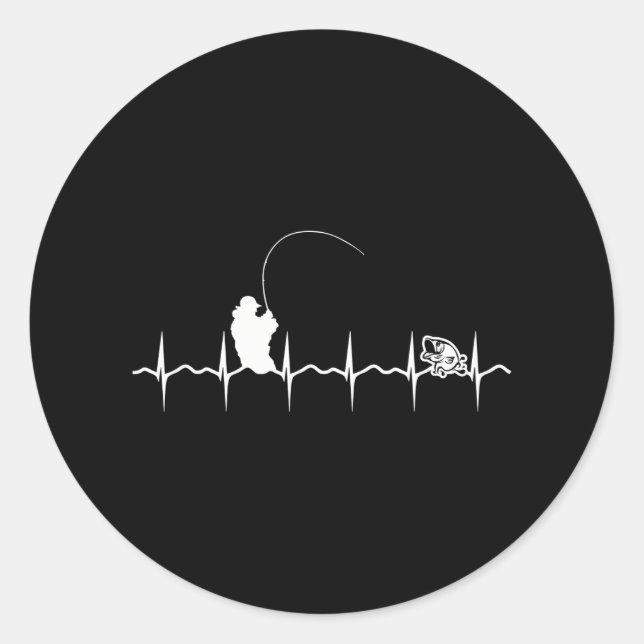 Fishing Heartbeat Fisherman catching a Fish Reel Classic Round Sticker (Front)