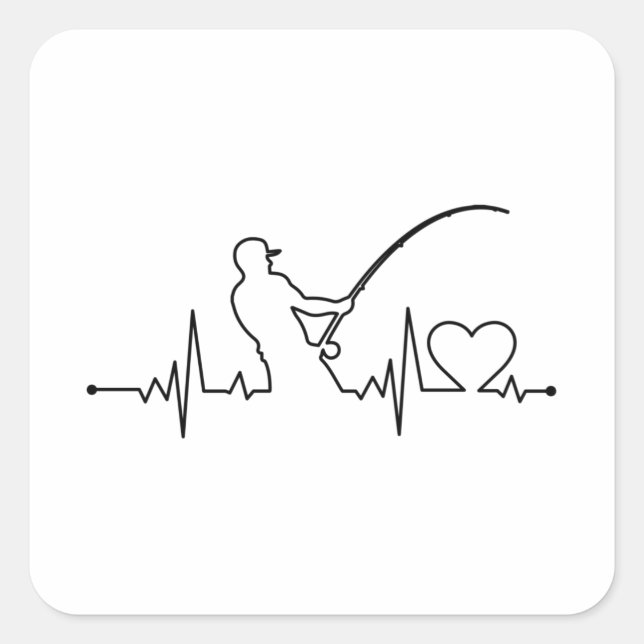 Fishing Heartbeat Fishing Angler Fishing Dad Square Sticker (Front)