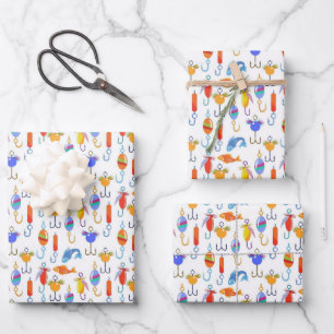 Fishing Hook Lure Fish Fishing Pattern Wrapping Paper Sheets