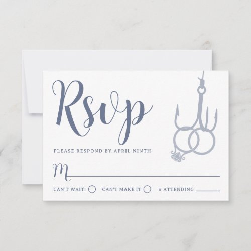 Fishing Hook Wedding Rings RSVP Card  Blue