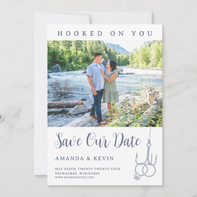 Fishing Hook Wedding Rings Save the Date (Front)