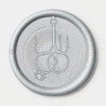 Fishing Hook Wedding Rings Wax Seal Sticker<br><div class="desc">The perfect finishing touch to your fishing themed wedding invitations. Hooked on love wax seal stickers,  featuring a fishing hook with wedding rings dangling together. Use to seal,  secure or hang all of your wedding stationery projects.</div>