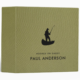 Fishing Hooked On Daddy Green Fabric Father's Day 3 Ring Binder