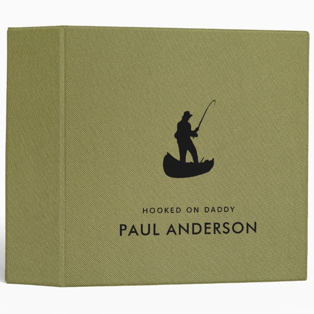 Fishing Hooked On Daddy Green Fabric Father's Day 3 Ring Binder (Front/Spine)