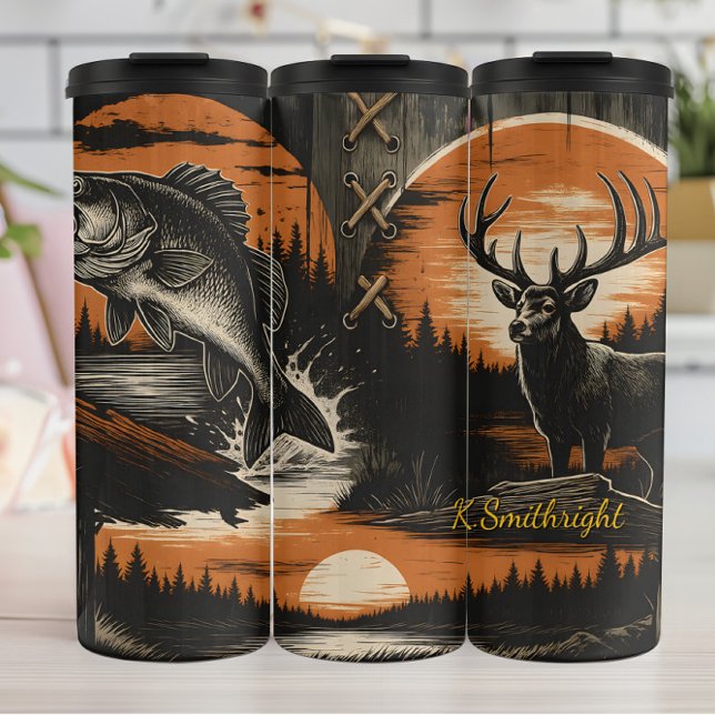 Fishing Hunting Bass Deer Rustic Thermal Tumbler (Creator Uploaded)