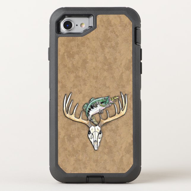 Fishing Hunting Bass Fish Deer Skull Otterbox iPhone Case (Back)