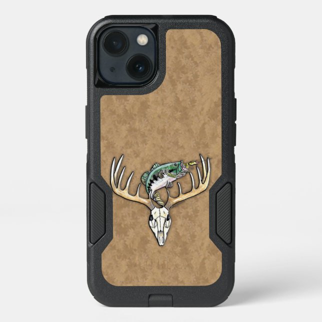 Fishing Hunting Bass Fish Deer Skull Otterbox iPhone Case (Back)