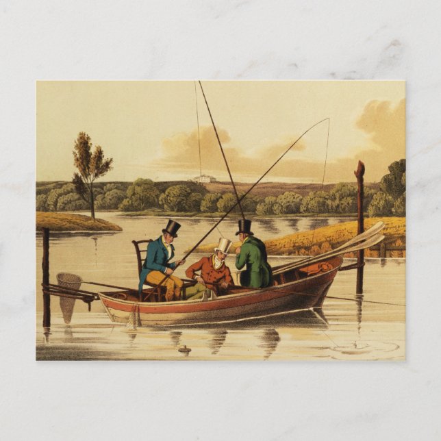 Fishing in a Punt, aquatinted by I. Clark, pub. by Postcard (Front)